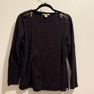 💜Michael Kors Black Long Sleeve Top with Gold Zippers